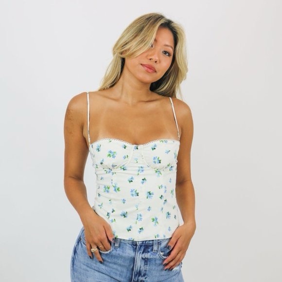 WeWoreWhat Tops - WeWoreWhat White Floral Bustier Corset Top W/ Adjustable Straps Size 14